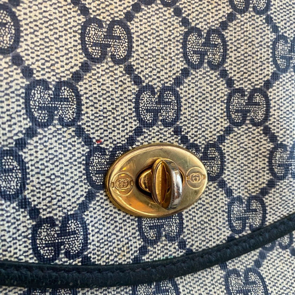 Vintage Gucci Saddlebag-style handbag, Navy & Beige - Picture 8 of 13
